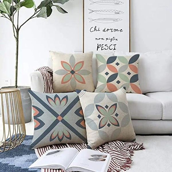 Подушка льняная квадратная наволочка 40 x40 см Геометрический минималистский цвет Современный эстетический диван для дома