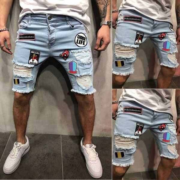 2018 jeans shorts homens roupas de rua frias jeans jeans raspados ripped skinny motociclista destruído shorts jeans gravados nbll