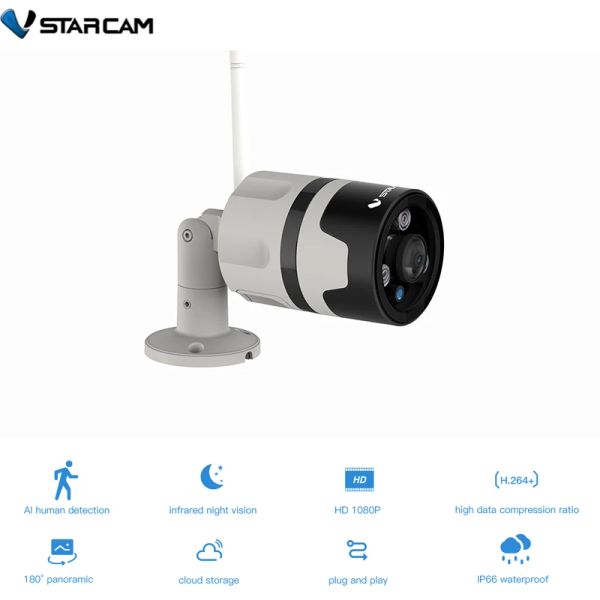 Kameras vstarcam Sicherheit WiFi Kamera C63S 3MP 1296P 180 -Grad Panoramic Gegensprechanlage Rauchmelder Babymonitor Outdoor wasserdichte IP -Kamera