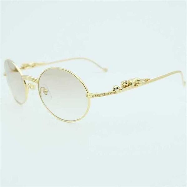 2024 Nuovo 10% di alta qualità SCONTO DESIGNO DI LUSSO Nuovi occhiali da sole maschile e donne dal 20% di sconto su Rhinestone Metal Men Oval Panthere Limited Gold Mens Glasseskajia