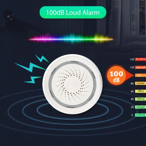 Systeme Tuya WiFi Smart Siren Alarm mit Temperatur- und Feuchtigkeitssensor 120 dB Sound Light Home Security Alarm funktioniert SmartLife App
