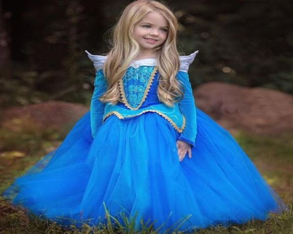 Vestidos de cosplay para meninas Princesa Aurora Mangas compridas Vestidos tutu fofos Halloween e Christmas Kids Clothes8948214