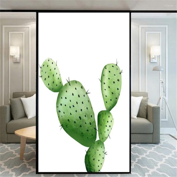 Adesivi per finestre Privacy Windows Film Decorativo Cactus Pianta macchiata di vetro senza colla Assorbimento statico glassata