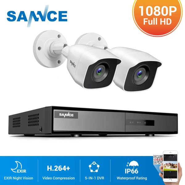 Sistema Sannce 4CH DVR CCTV SYSTEM 2PCS/4PCS 2MP IR Câmeras de segurança ao ar livre 1080p TVI CCTV DVR 1280TVL Kit de vigilância