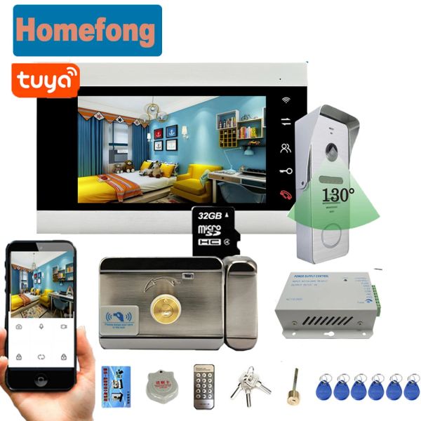 Campainhas homefong 7 polegadas Tuyasmart Wi -Fi Wireless Video Intercom System Ip Door Phone Doorbell Câmera de desbloqueio remoto Monitoramento de conversas