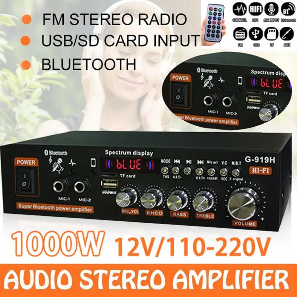 Amplifikatör AK35/G919H 1000W Ana Araba Güç Amplifikatörleri 2 Kanal Bluetooth Sound FM USB Uzaktan Kumanda Mini HiFi Dijital Stereo Amp