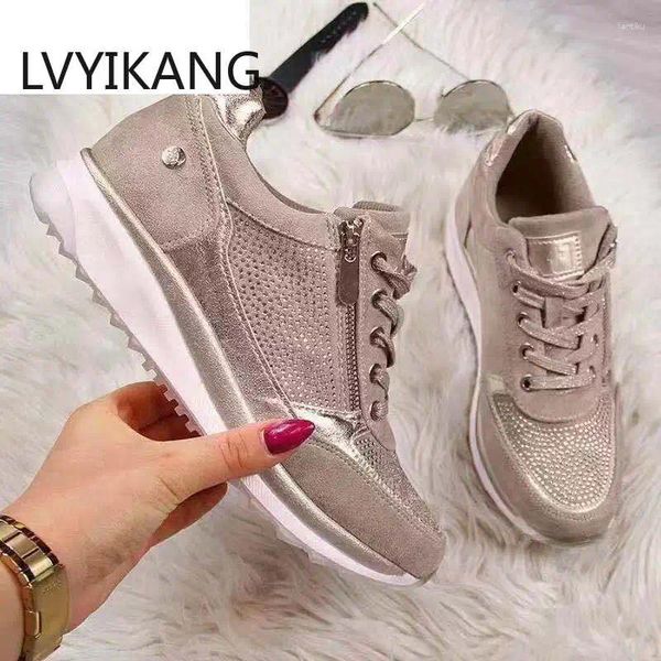 Fitness Shoes Women Casual 2024 Fashion Wedge Flat Zipper Lace Up Up Ladies Sneakers Vulcanizados femininos