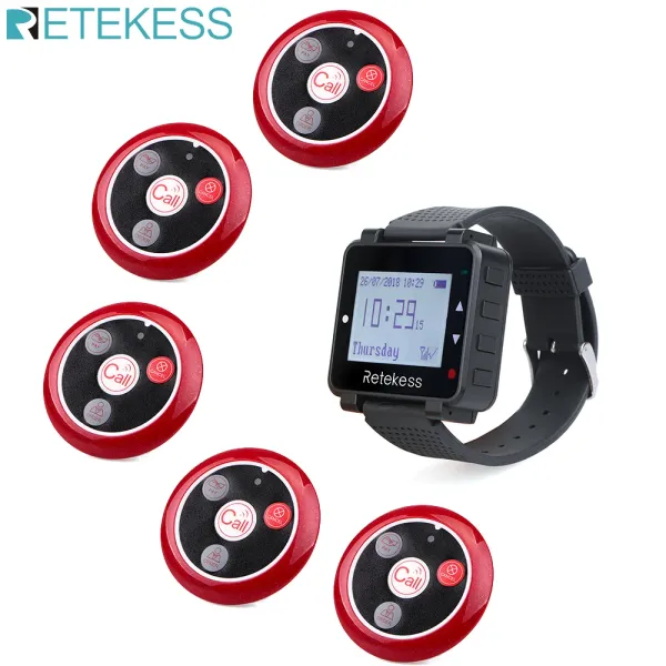 Accessoires Retekess Shisha Wireless Kellner Rufe System Restaurant Pager T128 Watch Receiver+5 T117 Call Button Kundendienst für Cafe