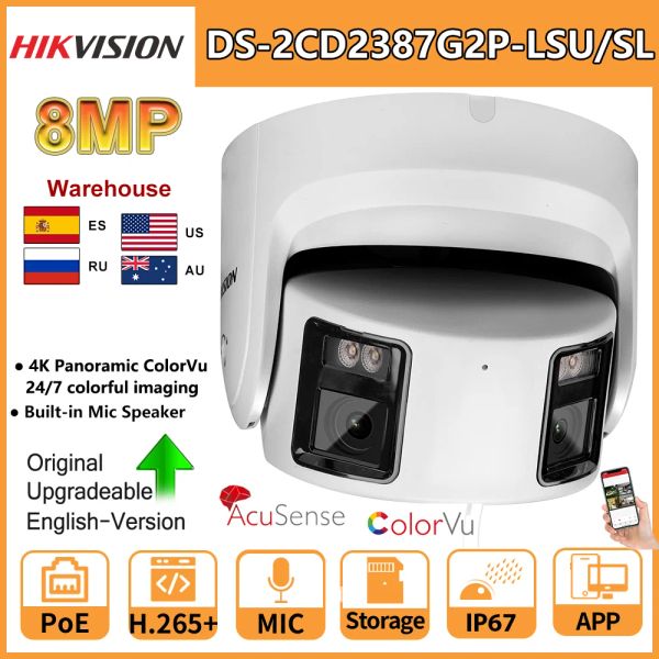 Telecamere HikVision 8MP Panoramica Torretta colorvu IP fotocamera DS2CD2387G2PLSU/SL 4K Sicurezza Doppi lenti COLORE NOTTE MIC BEDIGHT