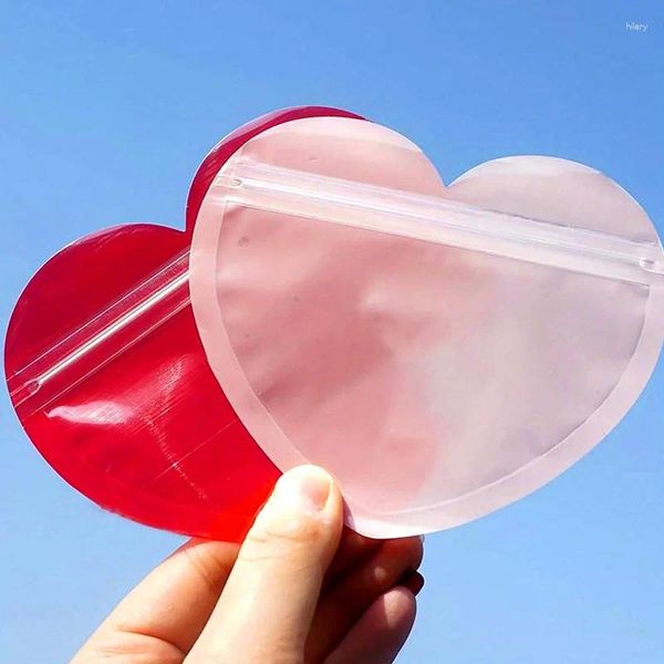 Wrap regalo 10 pezzi di forma cardiaco ribellabili Sacchetti di plastica piatti Front Clear Valentine Candy Jewelry Regali