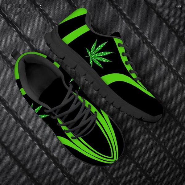 Casual Shoes Mode 3D Green Blätter Druck Flats Jogging Männer Herbst/Frühlingsnetz Schnürsengneaker atmungsaktiven männlichen Schuhen