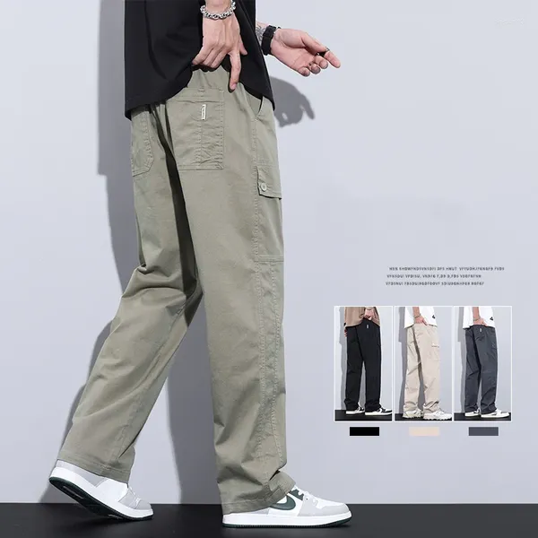 Herrenhosen 2024 Sommer dünne koreanische Mode gerade leges Baumwoll lässige elastische Taille Baggy Feste Farbhose grau schwarz