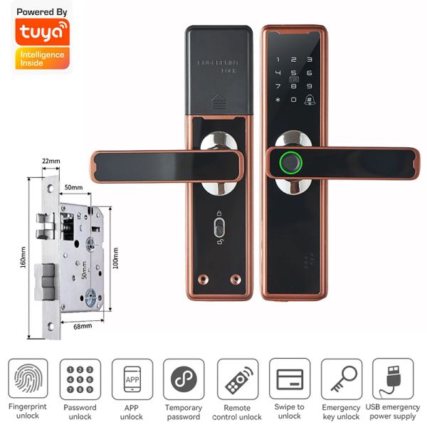 Travar Tuya Smart Electronic Electronic Lock Multiple Desbloqueio biométrico de impressão digital Double Porta Digital Bloqueio USB Carregamento de emergência