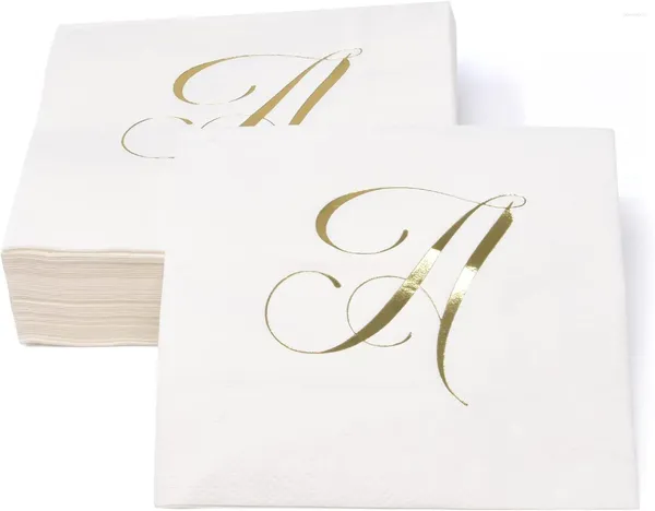 Forniture per feste 100 Logo personalizzato Lettera d'oro Un tovagliolo di carta usa e getta da cocktail Elegante tovagliolo metallizzato