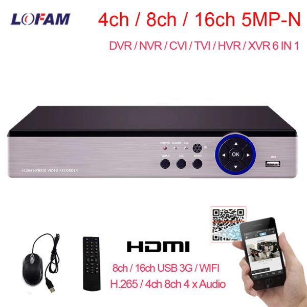 Gravador lofam 5mp n ahd CCTV Recorder de vigilância de vídeo DVR 4CH 8CH 16CH Security DVR NVR para câmeras de rede IP AHD AHD H.265 DVR