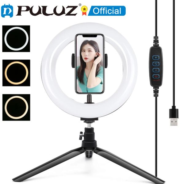 Monopodi Puluz Photography Lighting Phone Ringlight Trippiede Stand Photo Led Selfie Ring Light Lample per tiktok YouTube Video Live Shoot