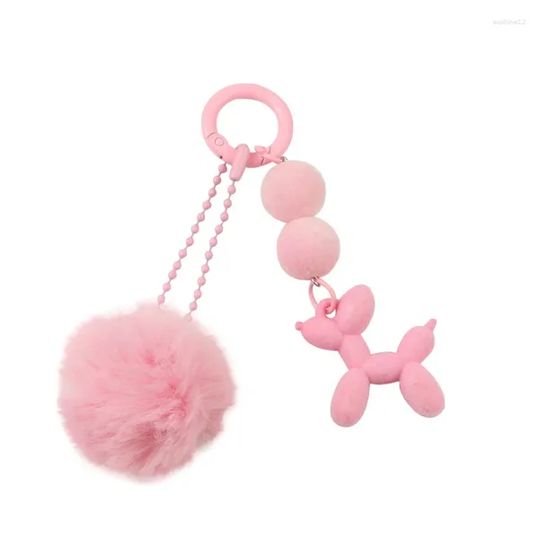 Dekorative Figuren niedliche Welpenwagen Key Ring Anhänger kreativer Farbfarbe runde Perlen Pelz Ball kleiner Schmucktaschenzubehör Accessoires