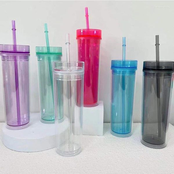 Tumbler 16oz klarer Acryl -dünner Becher mit Deckel Stroh Slim Water Cup hohe Saftbecher Plastikflasche Sitte für Partygeschenk