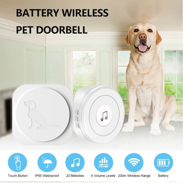 Campanelli per cani portana di cani wireless cagnolini campanelli per addestramento vasino con touggistica a prova di warter bottoni di campane a led e musica ad anello