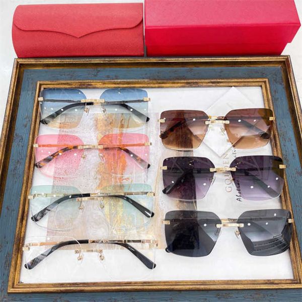 2024 Mode von Luxusdesignerin neuer Sonnenbrillen für Männer und Frauen vor Arten von personalisierten felgenlosen getönten Netto -ROTEN -Frauen