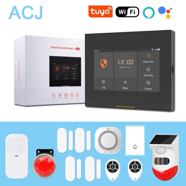 Kits ACJ WiFi HD Smart Home Security Alarm System Kit Wireless 433MHz IR -Detektor Alarmglocken -Tür -Sensor -Türklingel Fernbedienung