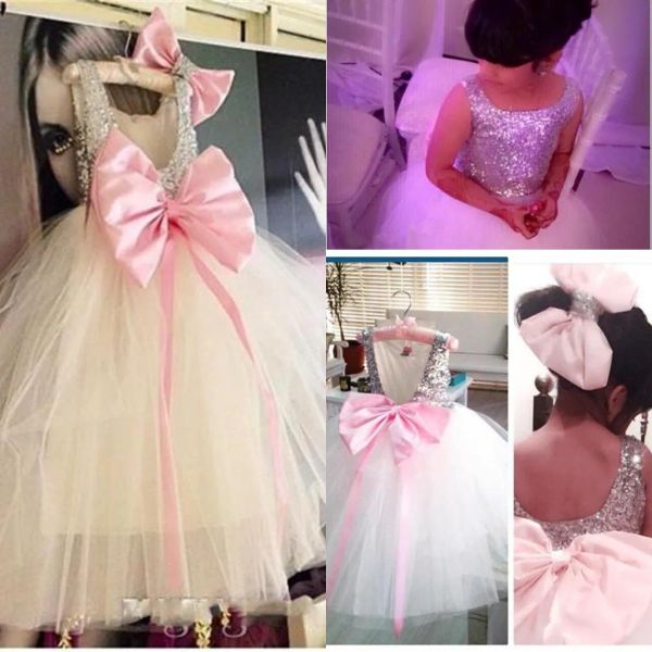 Abiti Big Bow Flower Girls Dresss for Weedings Scoop Paesaggio Basto Cleodo COMUNIONE VESTIMENTO TULLE TUTU TUTUT