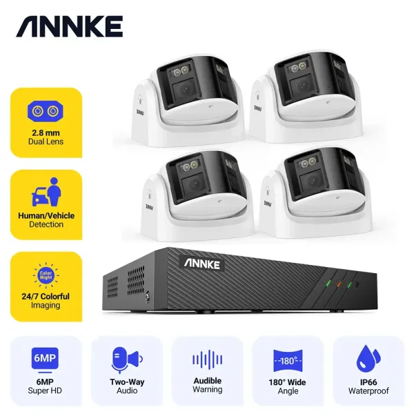 System Annke 6MP Überwachungskamera Dual Lens 8Ch NVR Ultra HD POE AI Humaner Detektion CCTV Videoüberwachung Kit 180 Grad Panorama