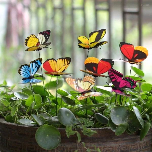 Gartendekorationen farbenfrohe 3D -Doppelschicht Schmetterling auf Sticks Home Yard Rasenblumenpot Pflanzendekoration Orament DIY Craft 25pcs