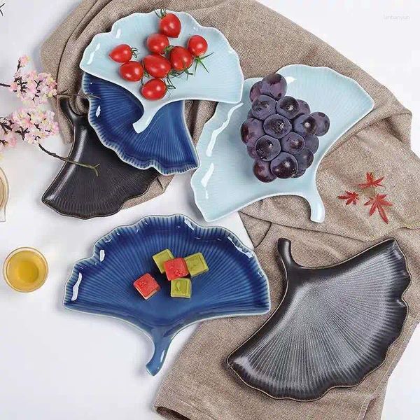 Tee Tablett chinesische einfache Keramik Ginkgo Blatt geprägter Obstteller getrockneter Dessert Pot Tray Restaurant Club Kuchen