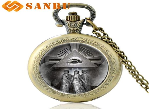 Videira prata quartzo maçônico relógio de bolso retro homem mulher olho de providence pingente colar jóias antigas7118684