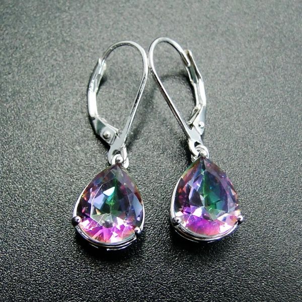 Ohrringe Neu 925 Sterling Silber Ohrring mit Regenbogen Mystic Topaz Ohrringe Frauen Schmuckohrringe mit CZ Steinohrringen für Frauen