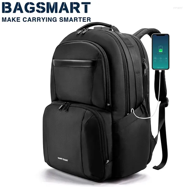 Backpack Bagsmart 40l Grande Capacidade de Mochilas Impermeáveis ​​Charging USB Sacos de laptop de 17,3 '' Bolsa de viagem multifuncional