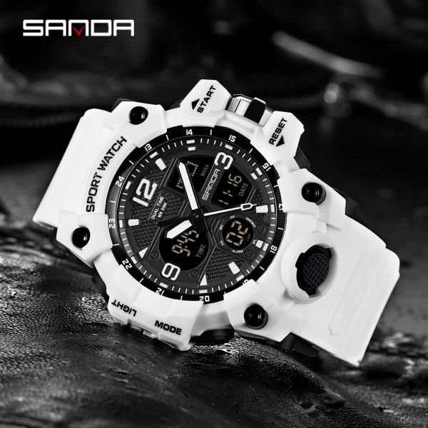 Orologi sanda uomini orologi militari g stile white sport orologio led 50m waterproof watch s shock orologio maschio relogio maschilino