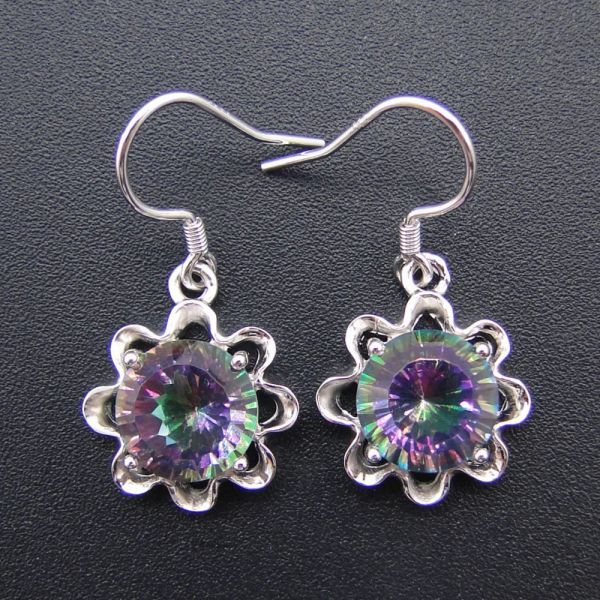 Ohrringe feinen Schmuck 100% 925 Sterling Silber Ohrringe Regenbogen Mystic Topaz Drop Ohrringe Frauen Schmuckohrringe für Frauen täglich Kleidung