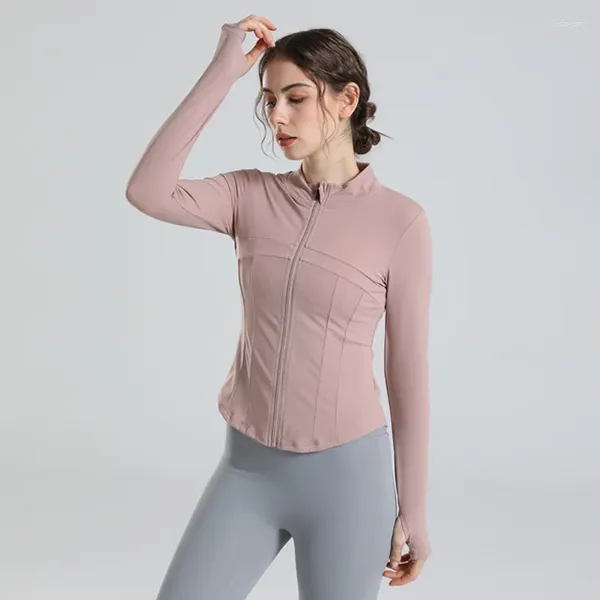 Camisas ativas mulheres ocidentais full zip yoga top jacket de treping sports sports de moda de ginástica coreana de ginástica ativa com polegar