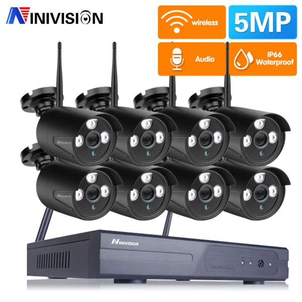 Sistema 5MP 8CH WiFi NVR 4PCS 5.0MP IR Night Vison Outdoor Day Night CCTV CCTV Wireless Camera IP Casa Sicurezza Kit di sorveglianza della telecamera