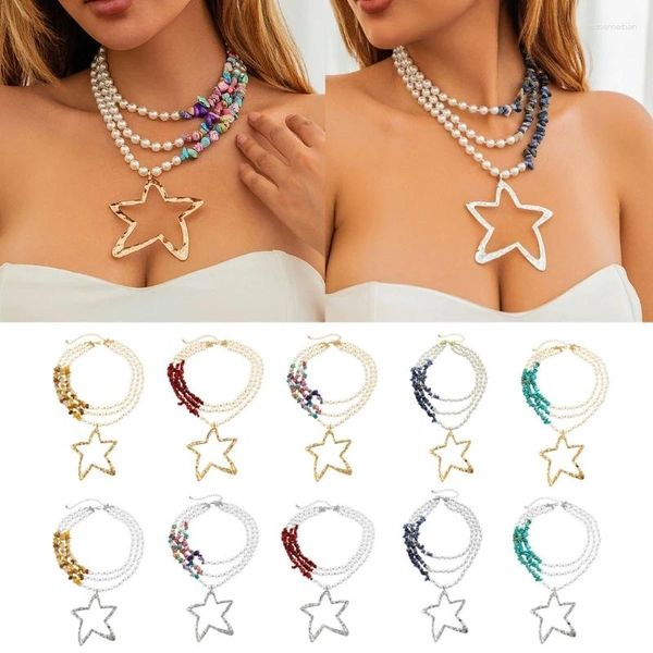 Anhänger Halsketten Verstellbare Trottel Kettenkette Einzigartige Sternhalskette mit mehreren Schichten eleganter Perlen Perlen -Halskettenzubehör