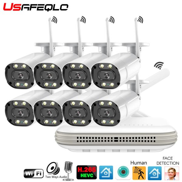 Sistema H.265 3MP 5MP HD AUDIO AUDIO WIFI Câmera IP LEDS DUAL LEDS 8CH MINI NVR CCTV KIT DE SEGURANÇA Sistema de Câmera de Video Video Wireveillance System