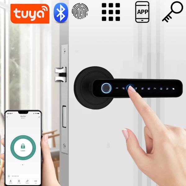 Kameras Tuya Smart Door Schloss Biometrische Fingerabdruckkennwort Locker Bluetooth Fernbedienung Elektronisches digitales Schloss für Schlafzimmer Home