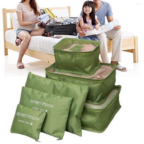 Aufbewahrungstaschen 6pcs wasserdichte Reisekleidung Packing Cube Gepäck Organizer Beutel (grün) Koffer für Badezimmer