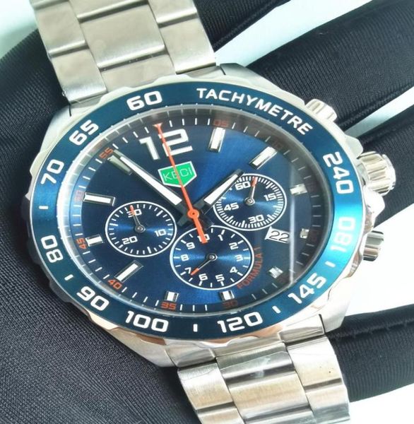 Relógios de pulso masculino de quartzo assistir Blue Sports Style Highend Cronograph Cronógrafo All Aço inoxidável Clock à prova d'água Luminous L6135579