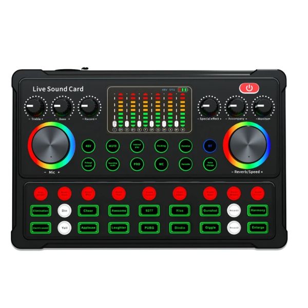 Stand M3 Sound Card RGB LED Wireless Bluetooth DJ Mixer Sound Card 20 Soundeffekte Sound für Live -Streaming 48 V Mikrofon