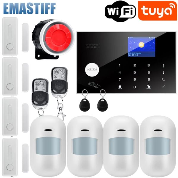 Kits Tuya WiFi GSM Home Security Alarm System mit drahtlosen Kabelbewegungssensor -Detektor -Einbrecher Alarm für Gartenhaus Alarmsystem