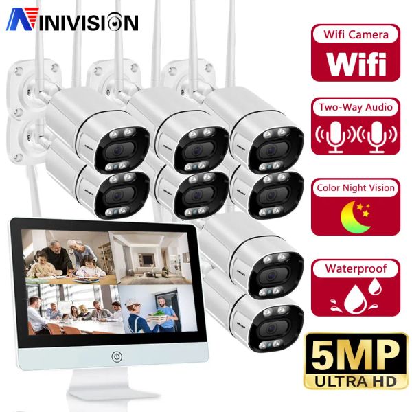 Sistema 8CH 5MP Kit de sistema de sistema de câmera Wi -Fi NVR Kit Twoway Audio Visão noturna Visão Wi -Fi IP Sistema de câmera de segurança Conjunto de câmera