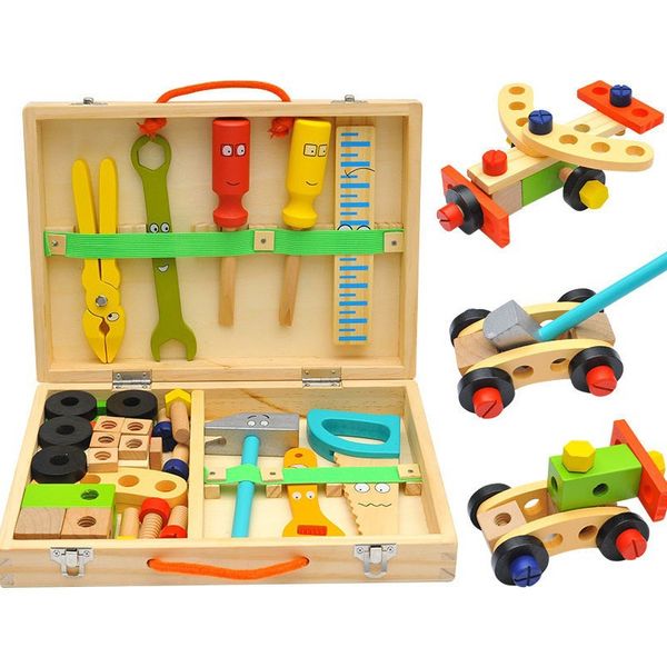 Ahşap DIY çeşit somun kombinasyonu yapı taşı çocuklar erken eğitim oyuncakları onarım araç kutusu sökme montaj vidalı oyuncak