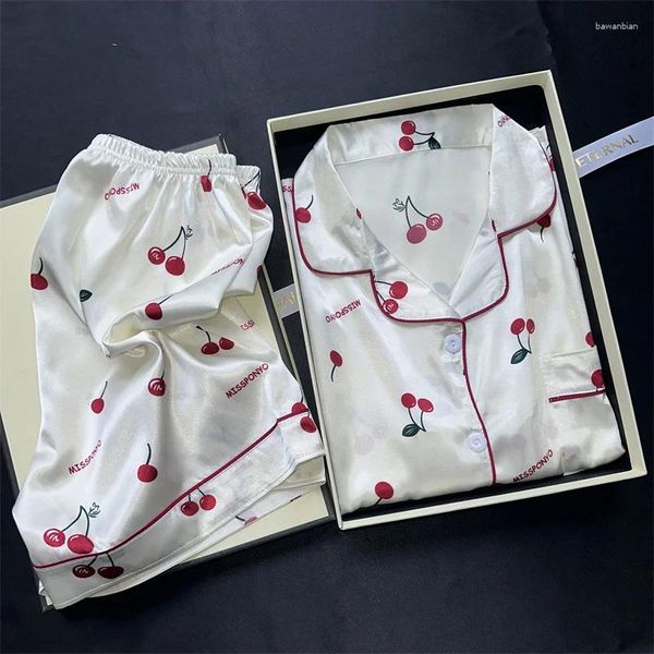 Домашняя одежда вишни Печать две штуки пижамы установили летняя искусственная одежда для моды.