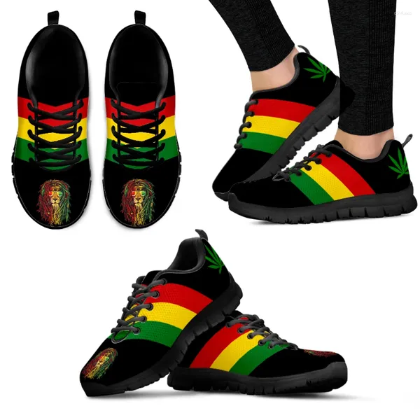 Lässige Schuhe Instantarts Jamaika Flagge Print Frauen flach bequeme Sneaker für Frauen Schnürschuhe Schwarz Mode Zapatos