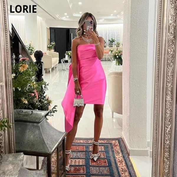 Abiti da festa Lorie Arabia Saudita Abito da ballo corto Vestitidos Rosa raso da abiti da sera della spalla sopra il ginocchio Elegante matrimonio