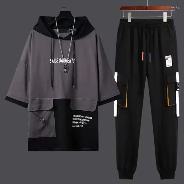 Herren Tracksuits Kleidung Alphabet Tracksuit Black T Shirt Man Print Top Sportswear Sports Anzüge Stylische Hosen Sets Chic Kpop Sommer Baumwolle