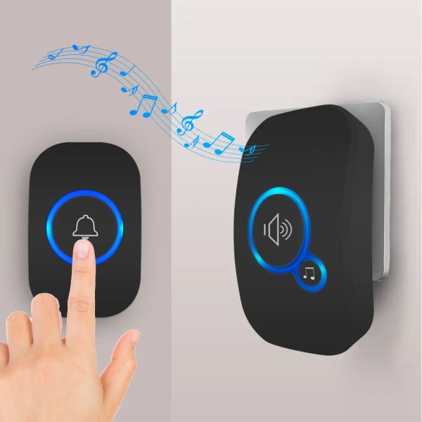 Дверной звонок Fuers Wireless Smart Door Door Security Alarm Werving Doorled Led Light 32 песни с водонепроницаемой кнопкой легкая установка